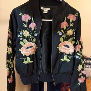 Glamorous Black Floral Embroidered Bomber Jacket